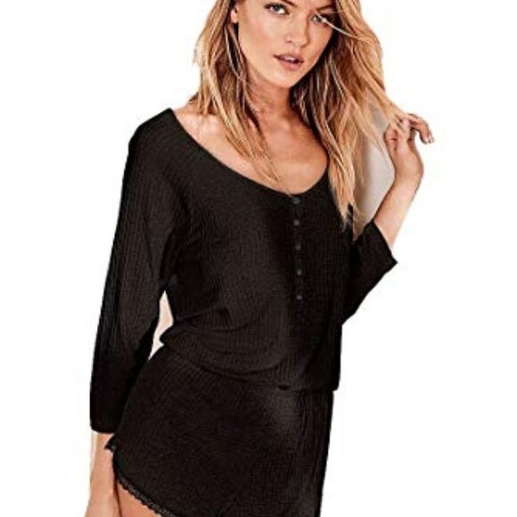 Victoria's Secret  Supersoft  Ribbed long sleeve Romper Black Large - Picture 3 of 4